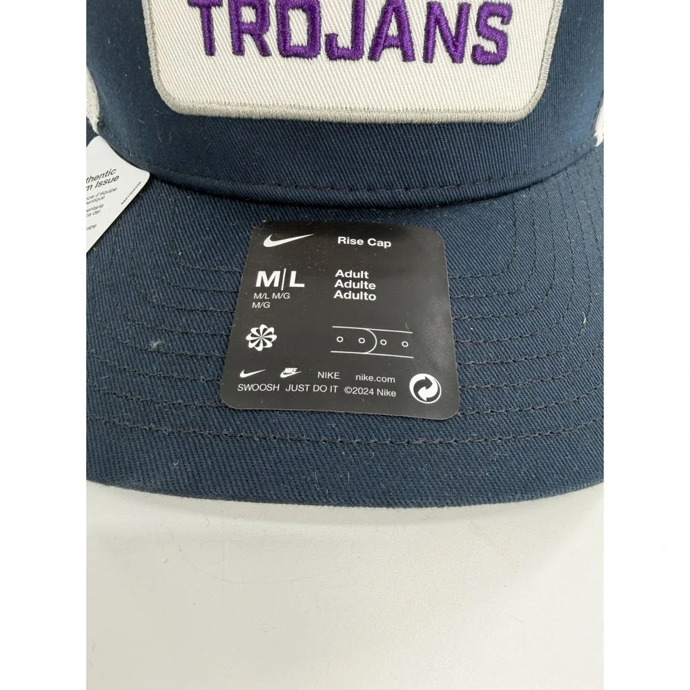 Nike‎ Rise Taylor Trojans Team Issued Mesh Snapback Hat Cap M/L Blue Purple New